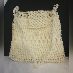Vintage Ivory Plastic Rope Macrame Purse Shoulder Bag